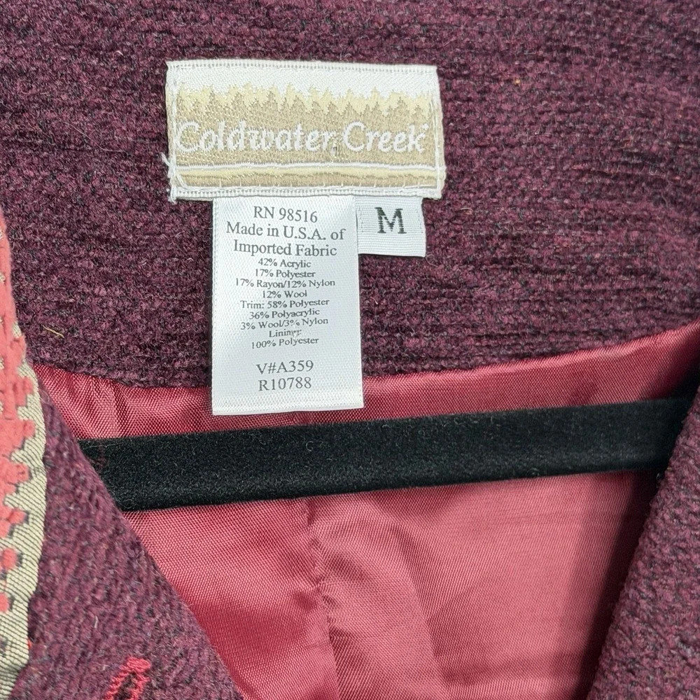 Vintage 90s Coldwater Creek Medium Southwestern Red Boho Jacket Western Heritage